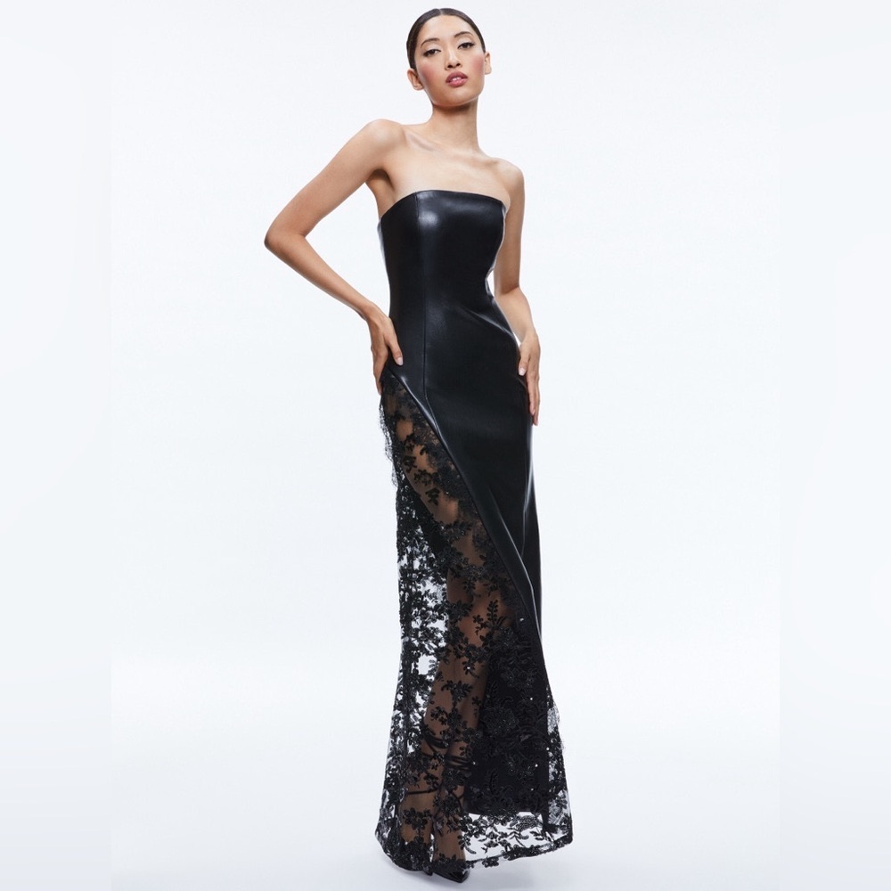 Alice and Olivia Vegan Leather Lace Gown SZ 14